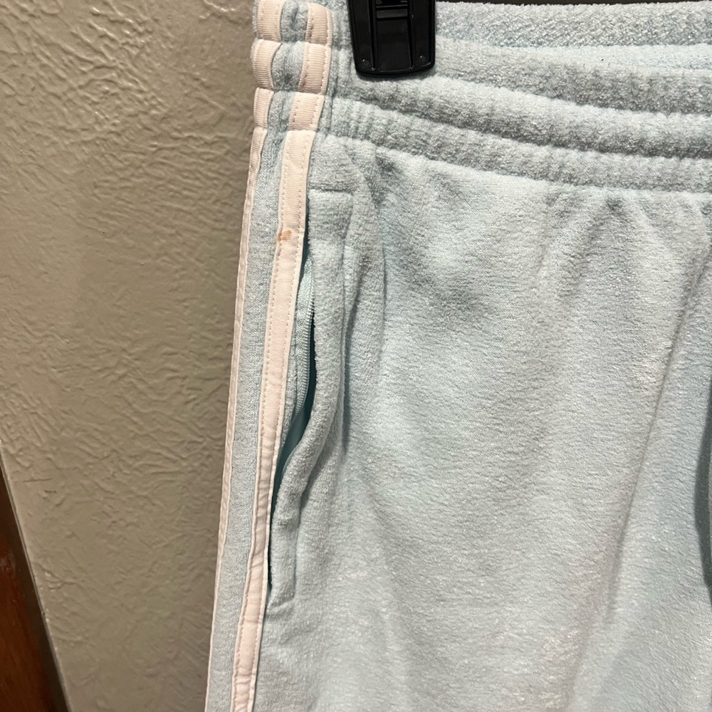 adidas Pale Blue Joggers with White Stripes Terrycloth Material Size Large EUC - Picture 5 of 5
